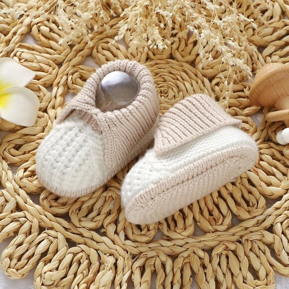 Newborn Infant Boys Girls White Knit Crochet Soft Cozy Warm Sock Shoes Boots - Picture 5 of 6